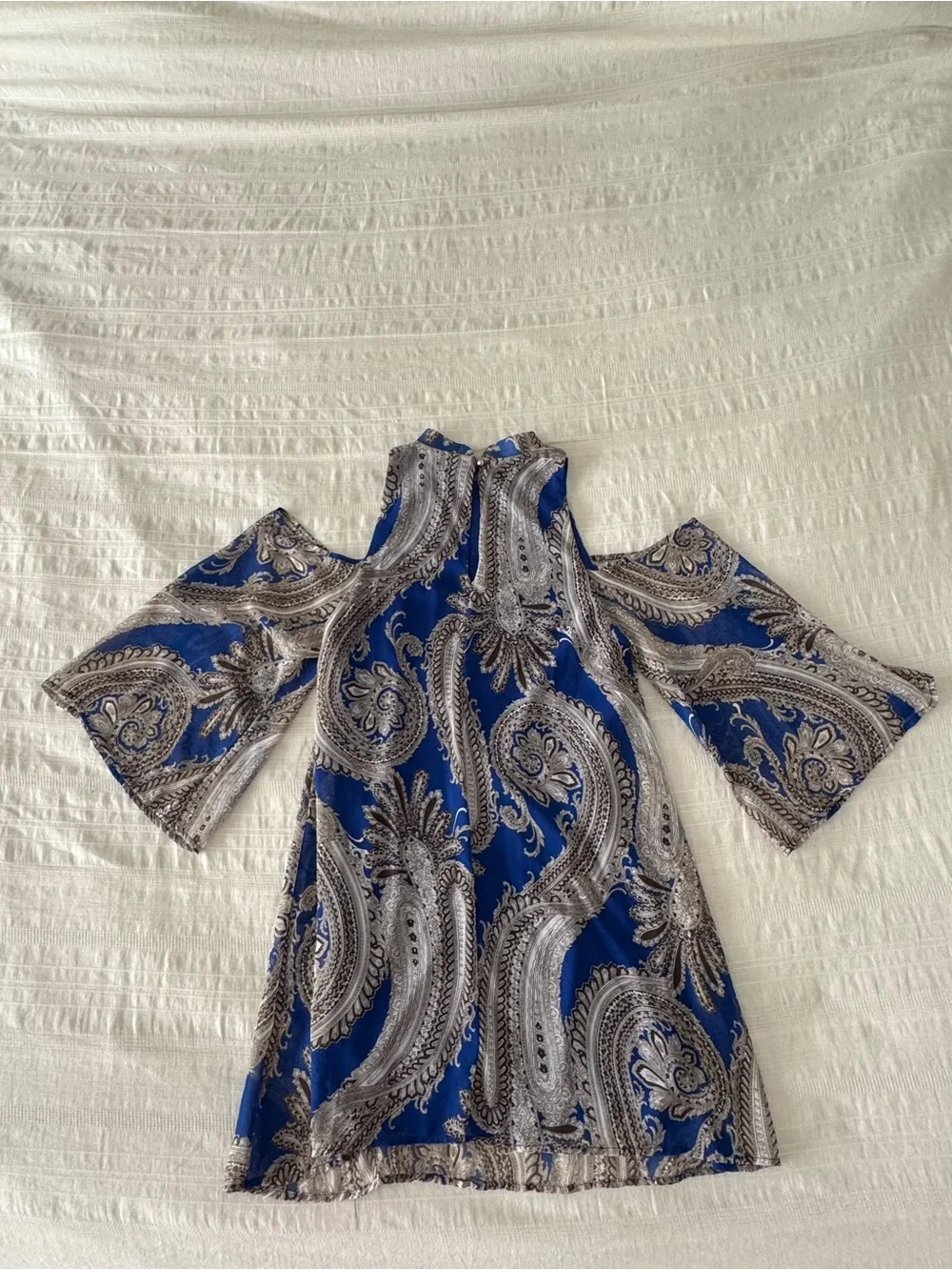 Everly Royal Blue Paisley Cold-Shoulder Mini Dress